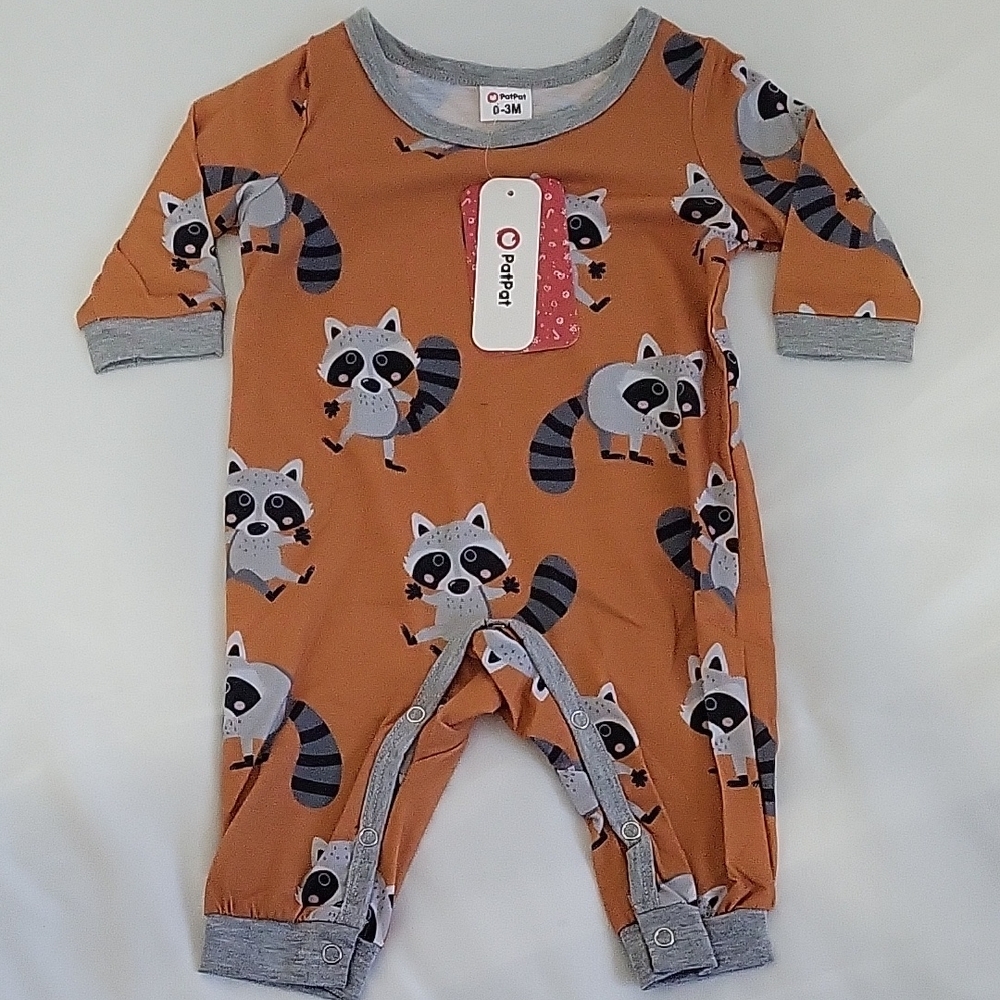 PatPat Orange and Gray Raccoon Footie